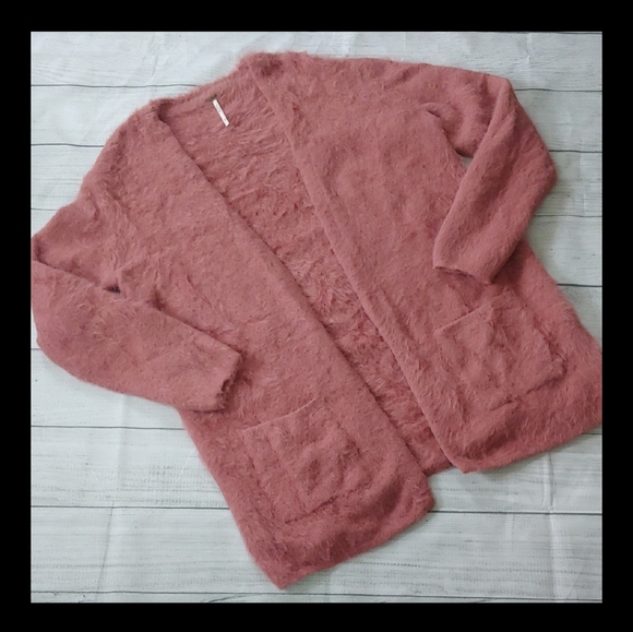 Free People Cozy Mid-Length Open Dusty Pink Cardigan Small - Picture 2 of 9